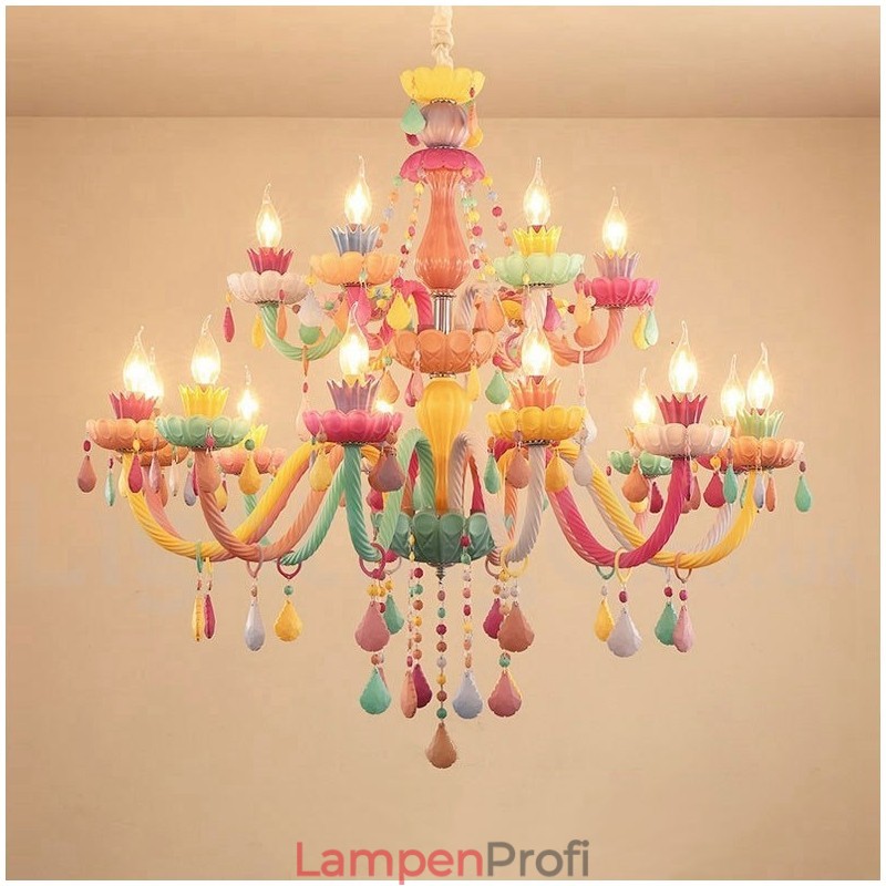 Macaron 18 (12+6) Lichter Kronleuchter mit mehrfarbiger Kristallkerze im Mini-Stil für Kinder