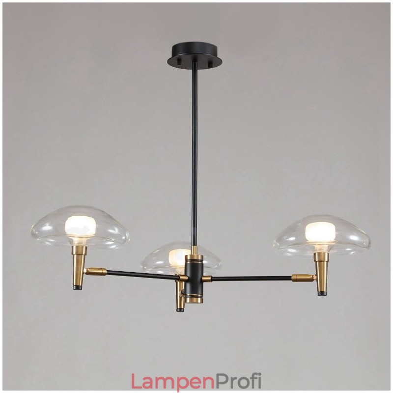 Kronleuchter im Mini-Stil mit 3 Lichtern, galvanisierter Lackierung und Glasschirmen