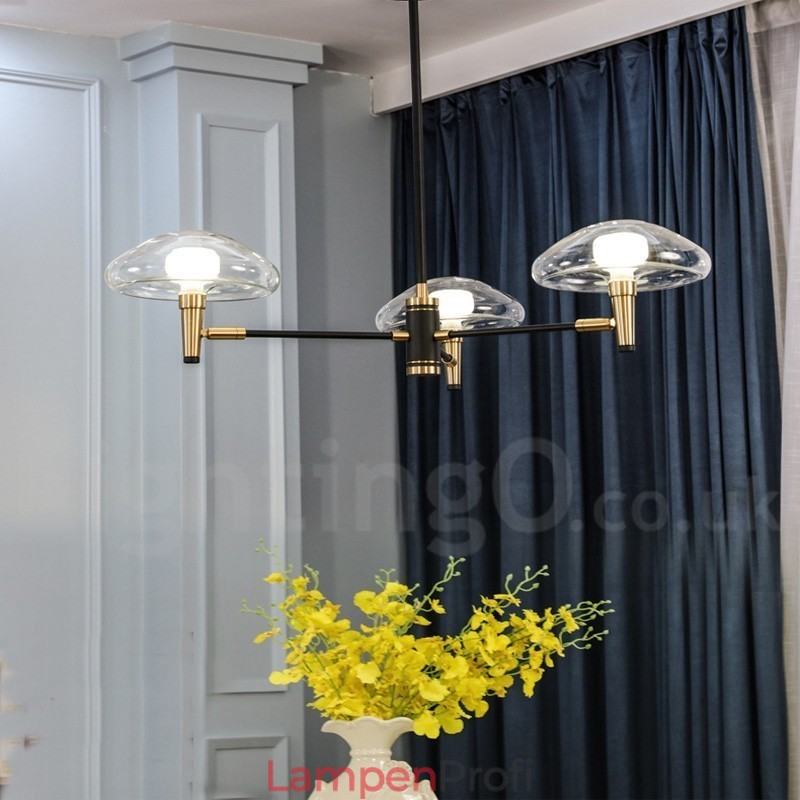 Kronleuchter im Mini-Stil mit 3 Lichtern, galvanisierter Lackierung und Glasschirmen