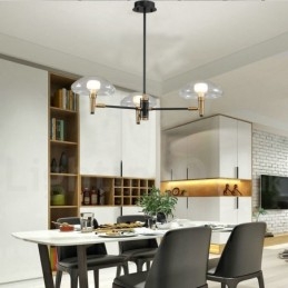 Kronleuchter im Mini-Stil mit 3 Lichtern, galvanisierter Lackierung und Glasschirmen