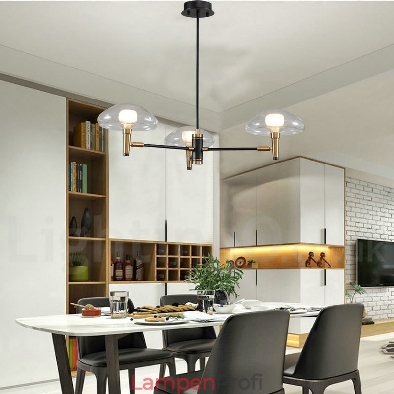 Kronleuchter im Mini-Stil mit 3 Lichtern, galvanisierter Lackierung und Glasschirmen