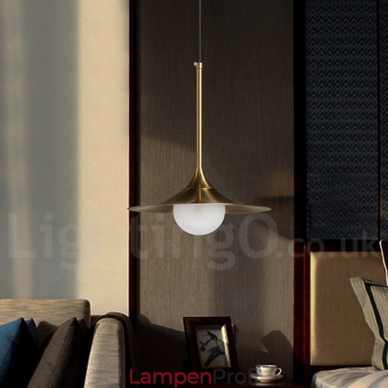 Pendelleuchte im Industriestil, 1 Licht, goldfarben, Mini-Stil, galvanisch lackiert, mit Glasschirm