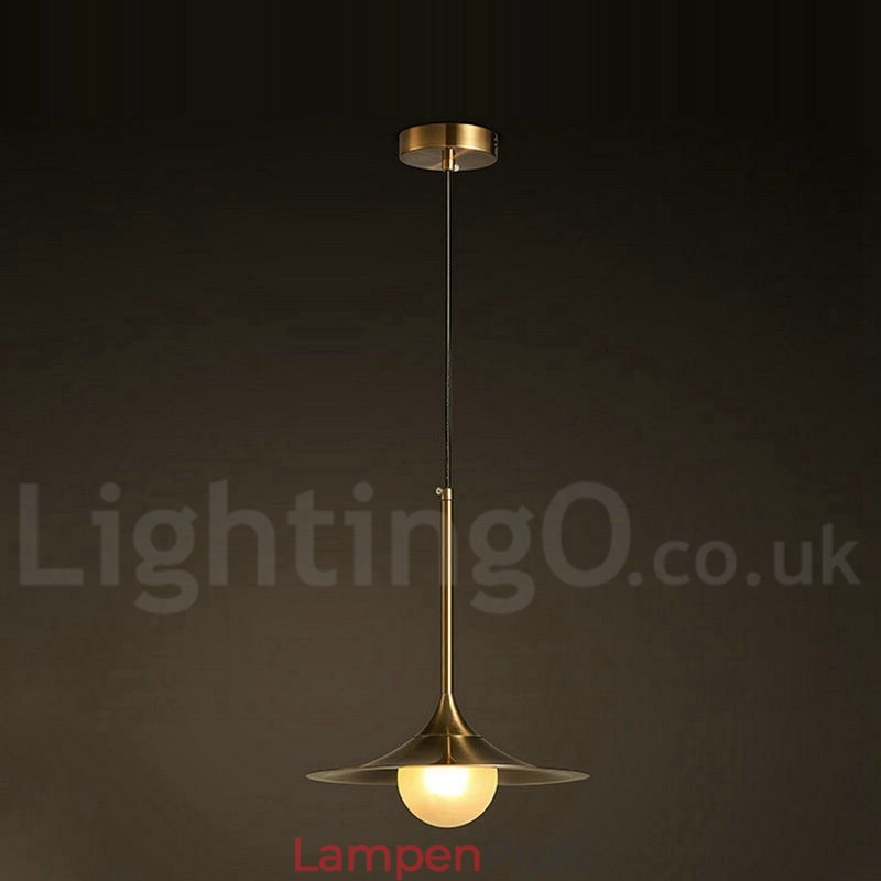Pendelleuchte im Industriestil, 1 Licht, goldfarben, Mini-Stil, galvanisch lackiert, mit Glasschirm