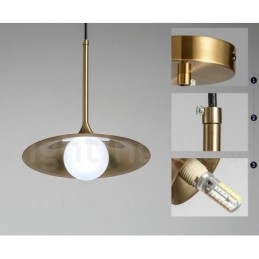 Pendelleuchte im Industriestil, 1 Licht, goldfarben, Mini-Stil, galvanisch lackiert, mit Glasschirm