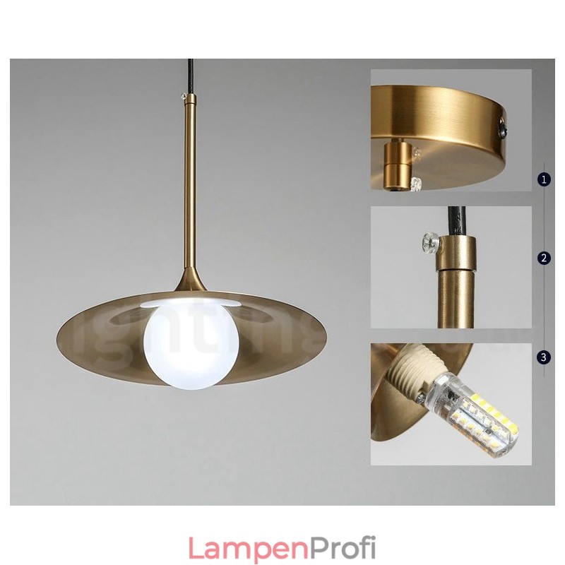 Pendelleuchte im Industriestil, 1 Licht, goldfarben, Mini-Stil, galvanisch lackiert, mit Glasschirm
