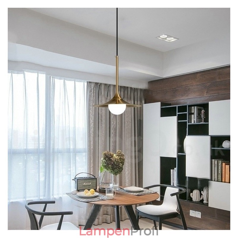 Pendelleuchte im Industriestil, 1 Licht, goldfarben, Mini-Stil, galvanisch lackiert, mit Glasschirm