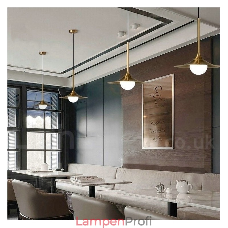 Pendelleuchte im Industriestil, 1 Licht, goldfarben, Mini-Stil, galvanisch lackiert, mit Glasschirm