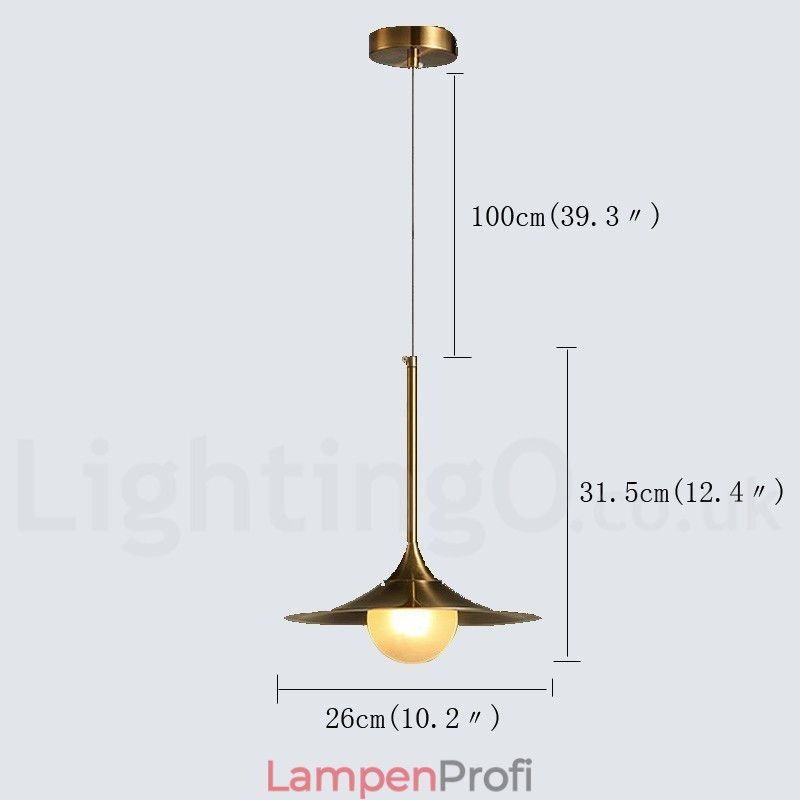 Pendelleuchte im Industriestil, 1 Licht, goldfarben, Mini-Stil, galvanisch lackiert, mit Glasschirm