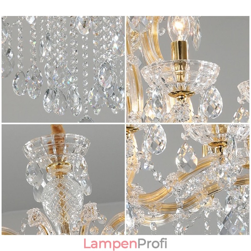 Kronleuchter mit 8 Kerzen und goldenem Kristall