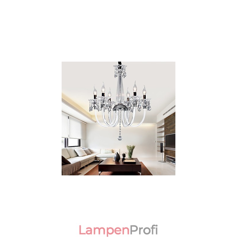 Eleganter Kristall-Kronleuchter mit 6 Lichtern in Kerzenform