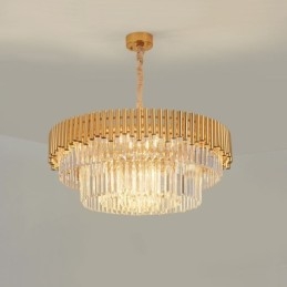 Postmodernen Gold Luxus Runde K9 Kristall Anhänger Kronleuchter Lichter Ausstellung Halle