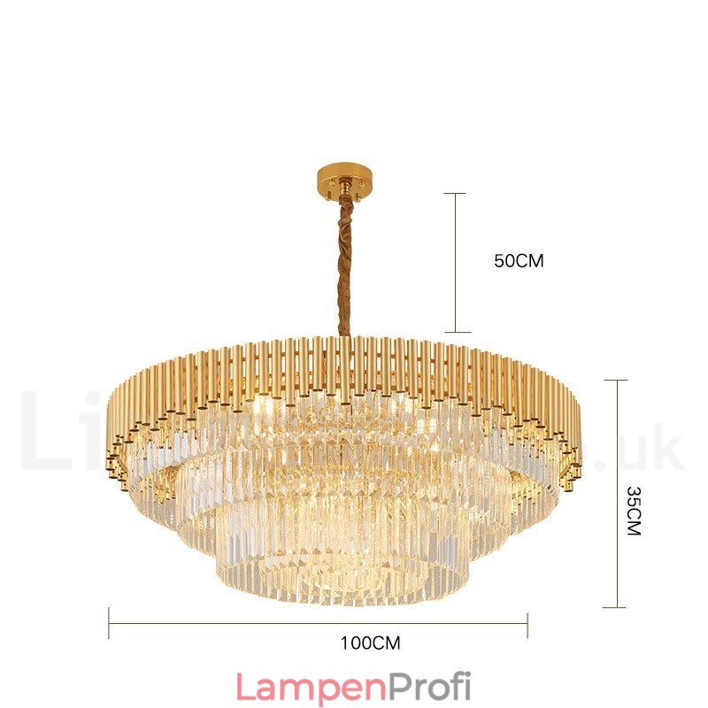 Postmodernen Gold Luxus Runde K9 Kristall Anhänger Kronleuchter Lichter Ausstellung Halle