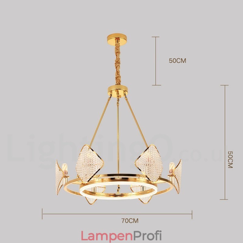 Gold Postmodern Luxus Runde K9 Kristall Pendelleuchte Kronleuchter Licht mit Acryl Schatten Ausstellungshalle