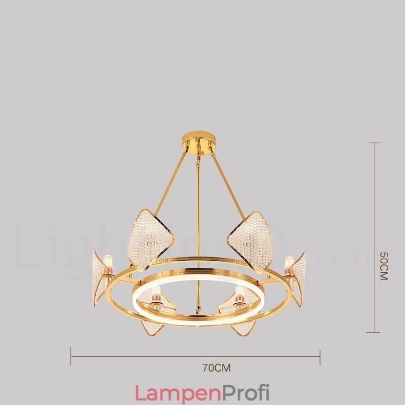 Gold Postmodern Luxus Runde K9 Kristall Pendelleuchte Kronleuchter Licht mit Acryl Schatten Ausstellungshalle