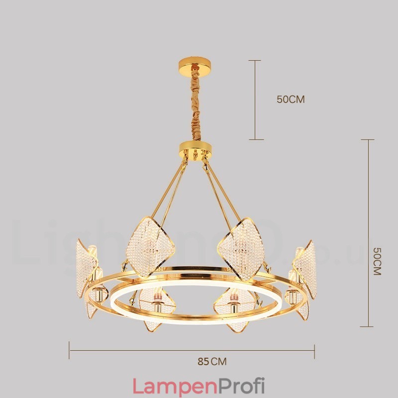 Gold Postmodern Luxus Runde K9 Kristall Pendelleuchte Kronleuchter Licht mit Acryl Schatten Ausstellungshalle