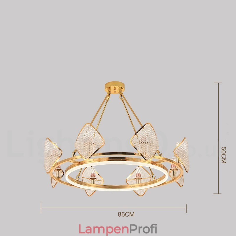 Gold Postmodern Luxus Runde K9 Kristall Pendelleuchte Kronleuchter Licht mit Acryl Schatten Ausstellungshalle