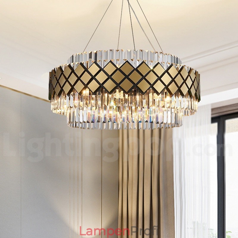 Luxus Modern Gold Plus Schwarz Runde K9 Kristall Anhänger Kronleuchter Ausstellung Halle