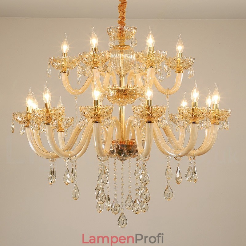 18 (12+6) Lichter Champagner Farbe Eleganter Kristall Kerzenleuchter