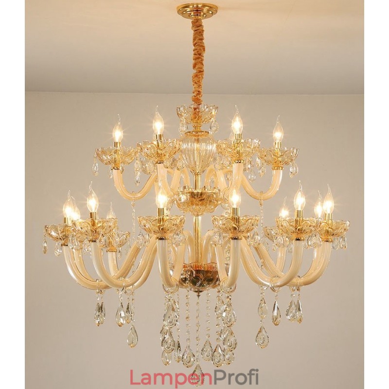 18 (12+6) Lichter Champagner Farbe Eleganter Kristall Kerzenleuchter