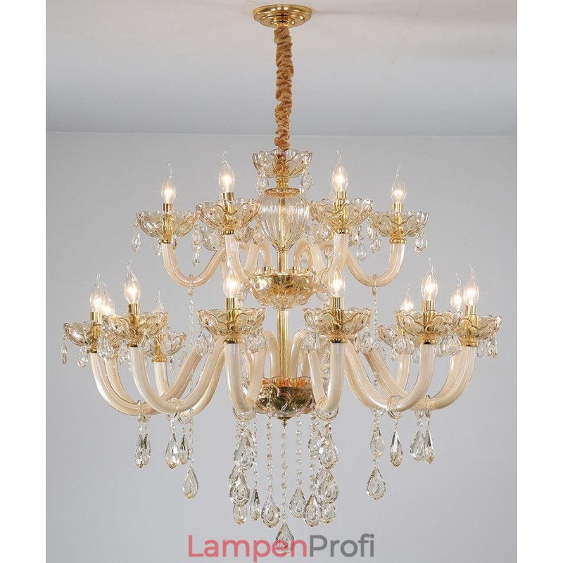 18 (12+6) Lichter Champagner Farbe Eleganter Kristall Kerzenleuchter