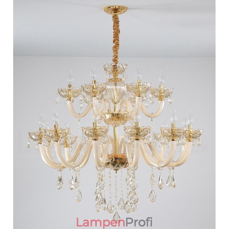 18 (12+6) Lichter Champagner Farbe Eleganter Kristall Kerzenleuchter