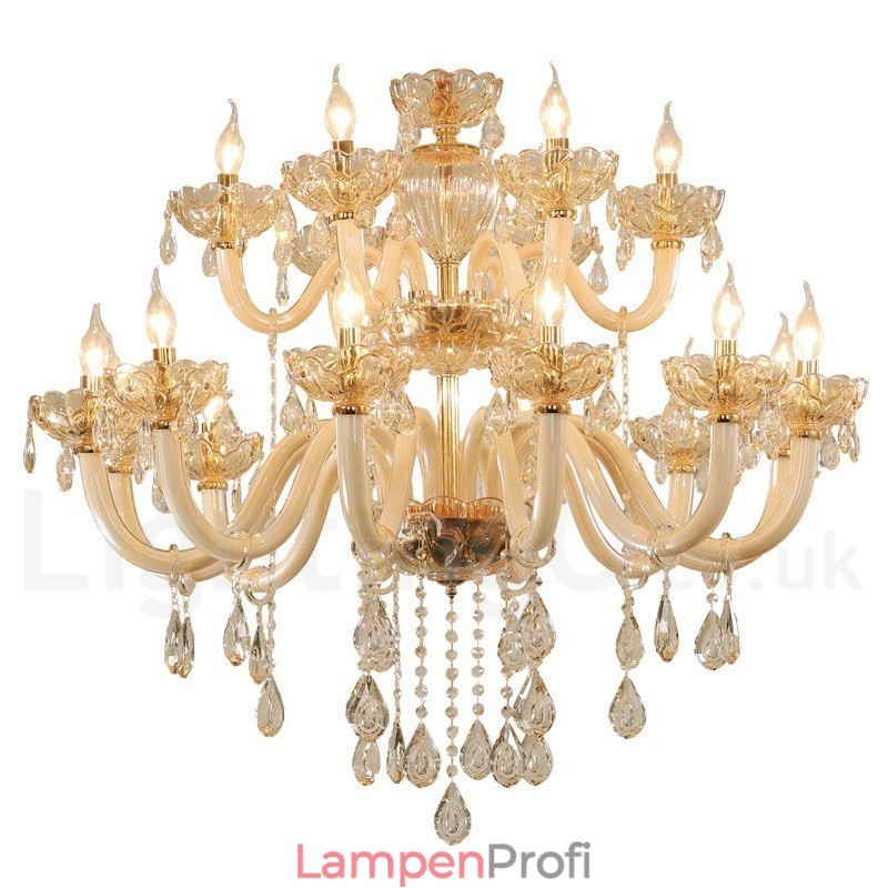 18 (12+6) Lichter Champagner Farbe Eleganter Kristall Kerzenleuchter