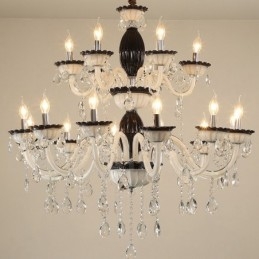 18 (12+6) Lichter Schwarzer Eleganter Kerzenleuchter mit Kristall