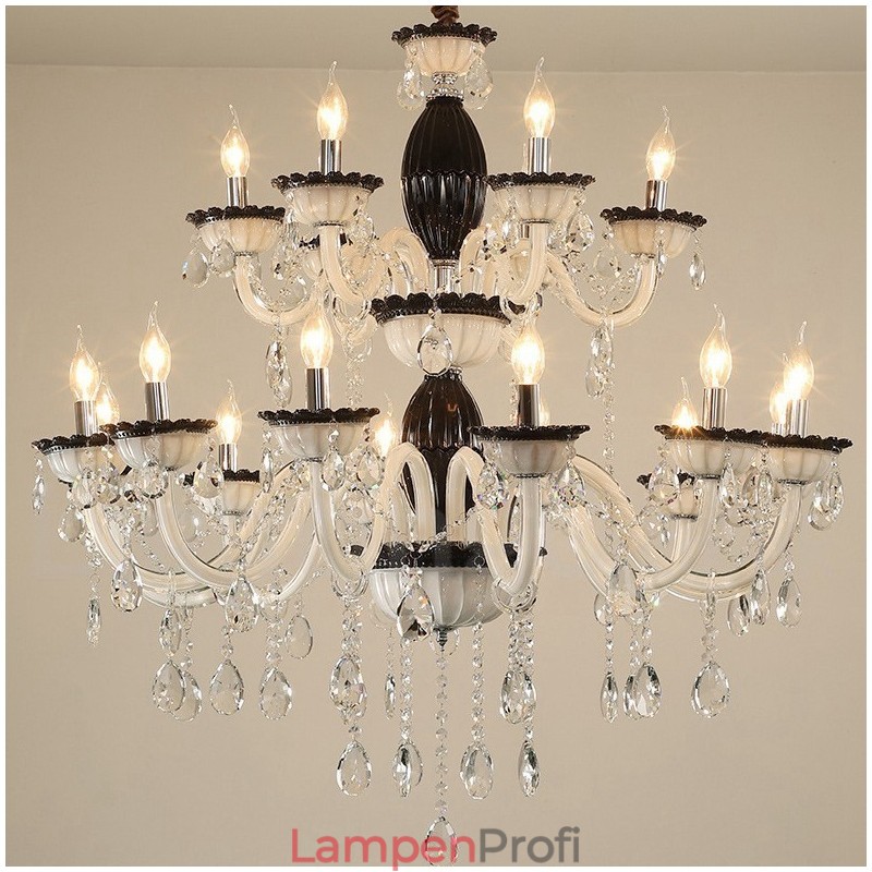 18 (12+6) Lichter Schwarzer Eleganter Kerzenleuchter mit Kristall