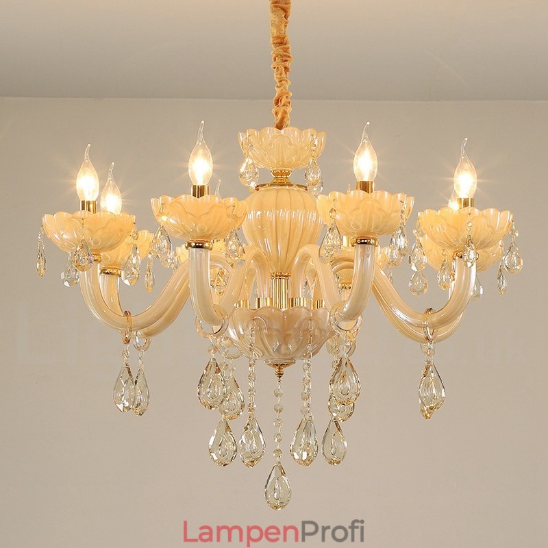 Luxuriöser Kronleuchter mit 8 Kerzen in Champagner-Kristall