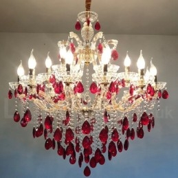 18 (12+6) Lichter luxuriöser roter Kristallkerzen-Goldkronleuchter