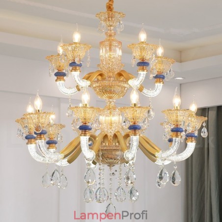 15 (10+5) Licht Moderner zeitgenössischer Champagner-Kerzenleuchter mit Kristall 15 (10+5) Licht Moderner zeitgenössischer Champagner-Kerzenleuchter mit Kristall