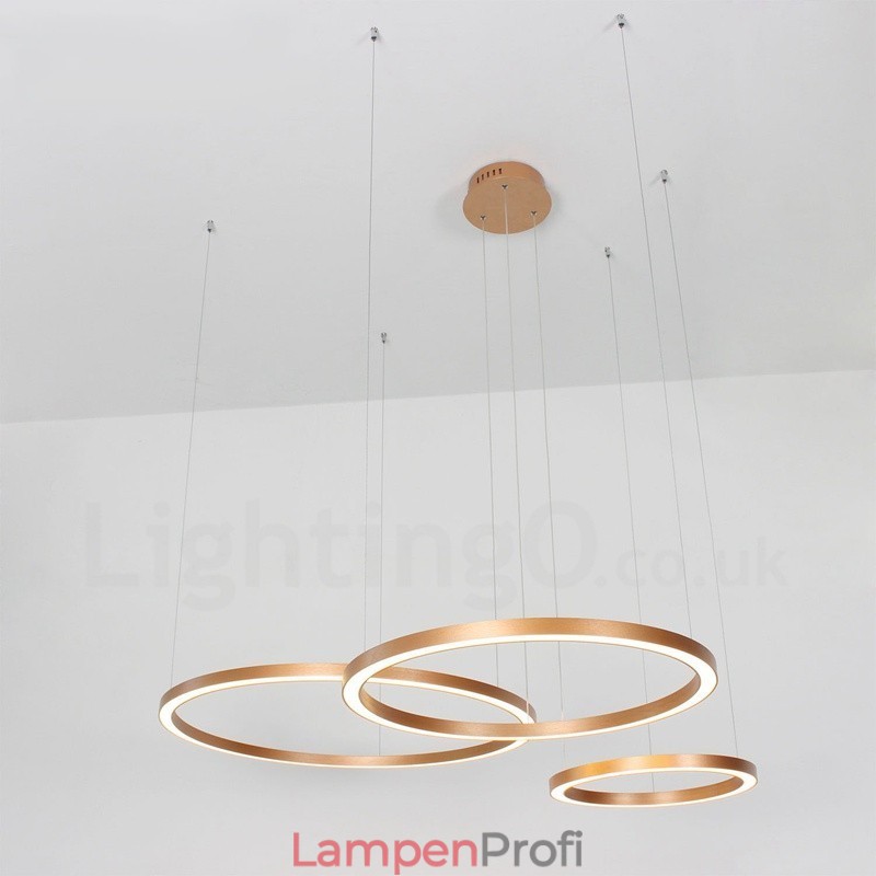 Wi-Fi Smart Dimmbare Gold Rose Gold Moderne zeitgenössische 3 Ringe Licht Aluminiumlegierung Pendelleuchte mit Acryl-Lampenschirm