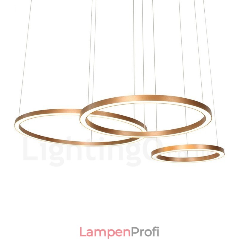 Wi-Fi Smart Dimmbare Gold Rose Gold Moderne zeitgenössische 3 Ringe Licht Aluminiumlegierung Pendelleuchte mit Acryl-Lampenschirm