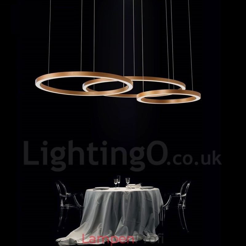 Wi-Fi Smart Dimmbare Gold Rose Gold Moderne zeitgenössische 3 Ringe Licht Aluminiumlegierung Pendelleuchte mit Acryl-Lampenschirm