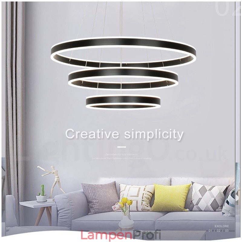 Dimmbare Wi-Fi Smart 3 Ringe Zwei Streifen Moderne zeitgenössische Pendelleuchte mit Acryl-Lampenschirm