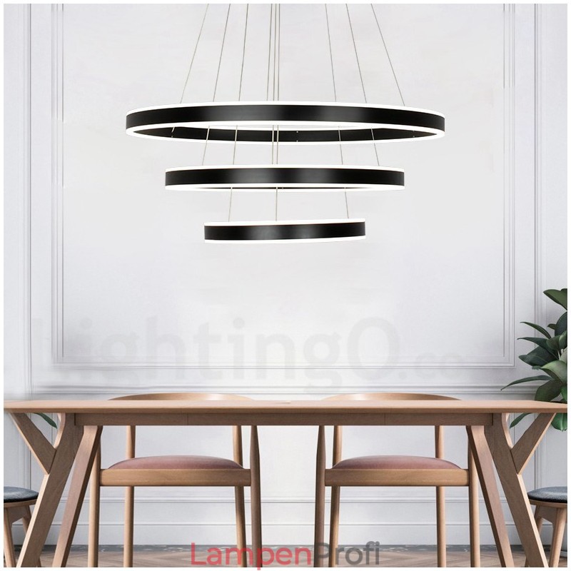 Dimmbare Wi-Fi Smart 3 Ringe Zwei Streifen Moderne zeitgenössische Pendelleuchte mit Acryl-Lampenschirm