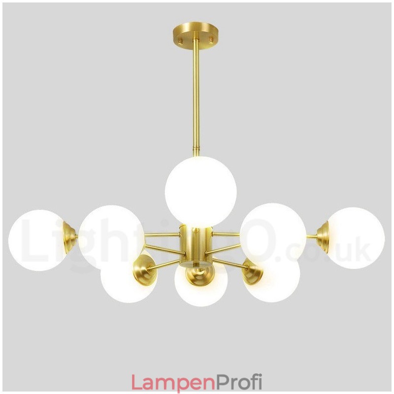 8 Lichter (4 + 4 Lichter) Zweistufiger Kronleuchter aus reinem Messing aus Nordeuropa, moderne Pendelleuchte mit Metallmolekülen