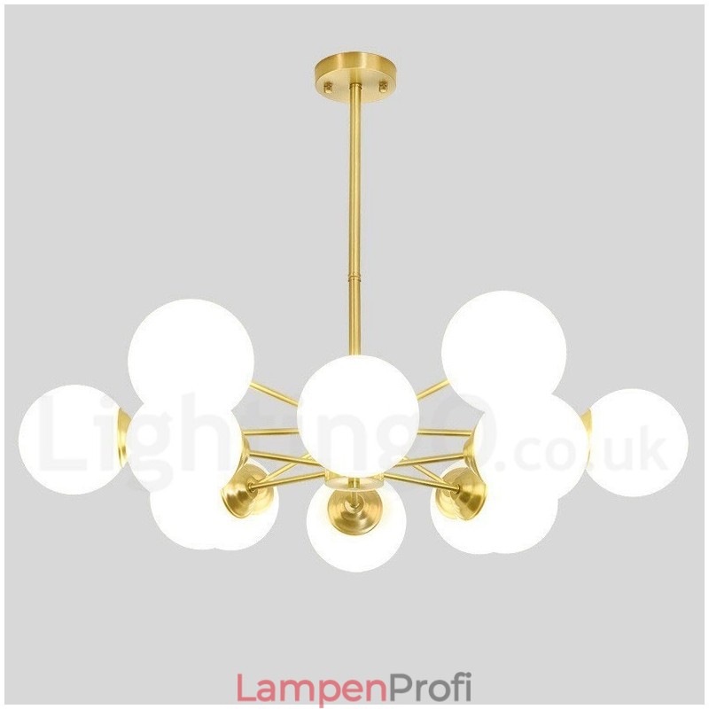 12 Lichter (6 + 6 Lichter) Zweistufiger Kronleuchter aus reinem Messing aus Nordeuropa, moderne Pendelleuchte mit Metallmolekülen