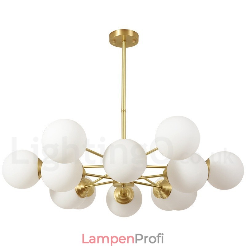 12 Lichter (6 + 6 Lichter) Zweistufiger Kronleuchter aus reinem Messing aus Nordeuropa, moderne Pendelleuchte mit Metallmolekülen