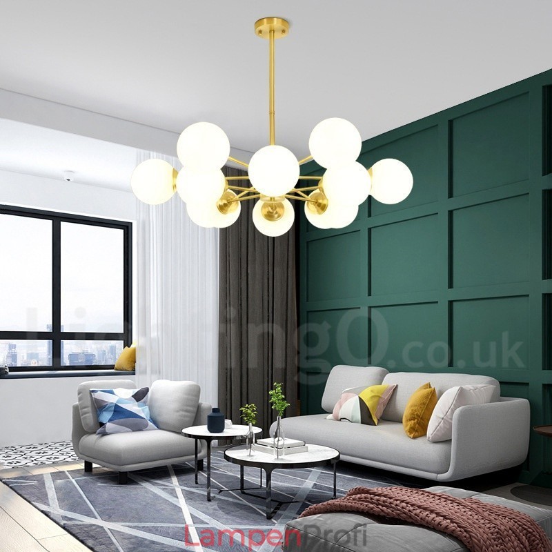12 Lichter (6 + 6 Lichter) Zweistufiger Kronleuchter aus reinem Messing aus Nordeuropa, moderne Pendelleuchte mit Metallmolekülen
