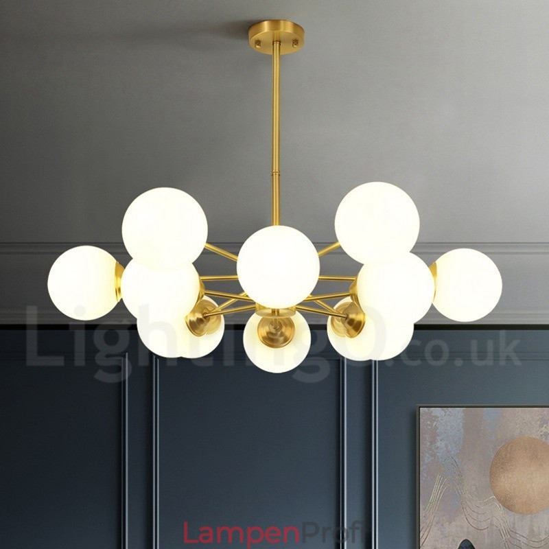 12 Lichter (6 + 6 Lichter) Zweistufiger Kronleuchter aus reinem Messing aus Nordeuropa, moderne Pendelleuchte mit Metallmolekülen