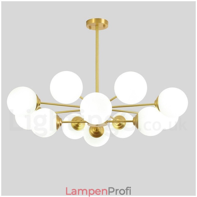 12 Lichter (8 + 4 Lichter) Zweistufiger Kronleuchter aus reinem Messing aus Nordeuropa, moderne Pendelleuchte mit Metallmolekülen
