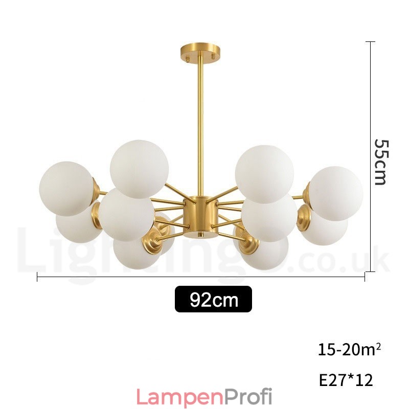 12 Lichter (8 + 4 Lichter) Zweistufiger Kronleuchter aus reinem Messing aus Nordeuropa, moderne Pendelleuchte mit Metallmolekülen