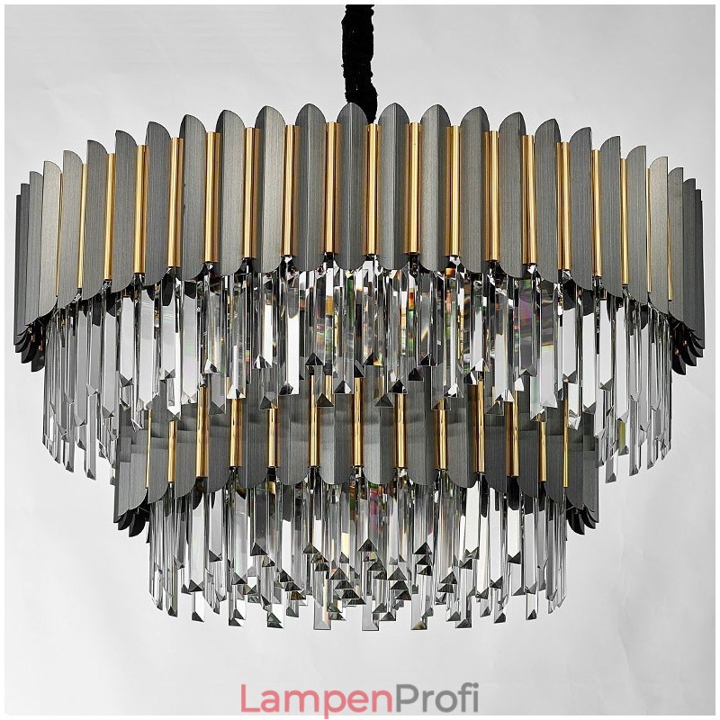 Zweistufiger luxuriöser postmoderner runder schwarzer und goldener K9-Kristall-Pendelleuchter