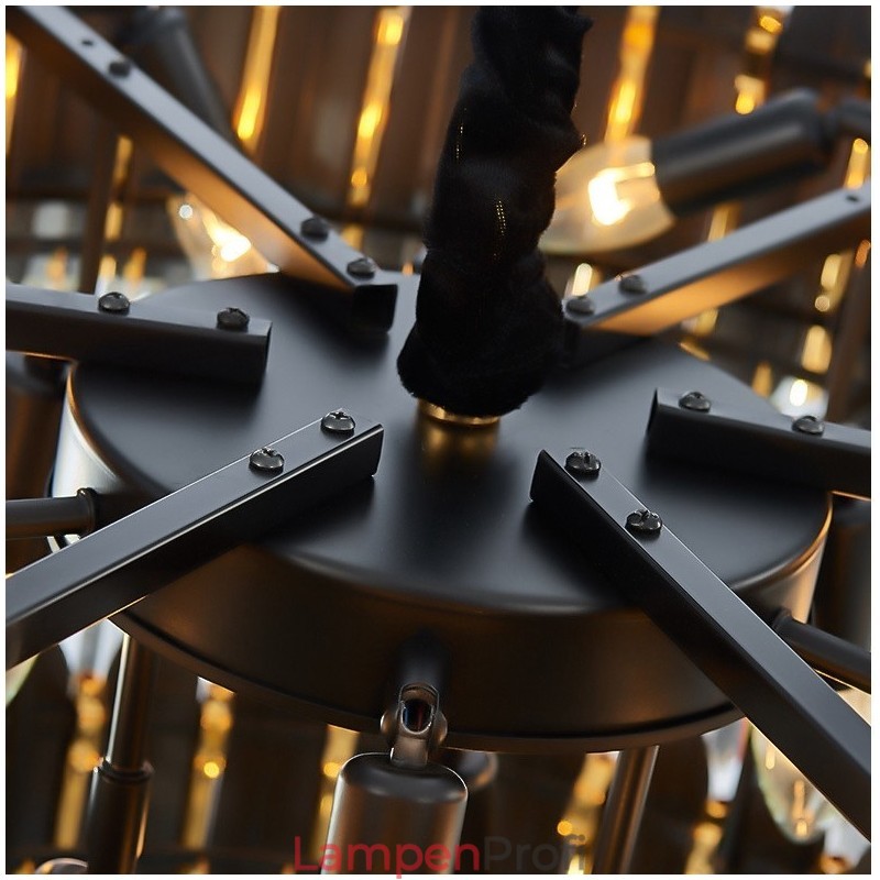 Zweistufiger luxuriöser postmoderner runder schwarzer und goldener K9-Kristall-Pendelleuchter