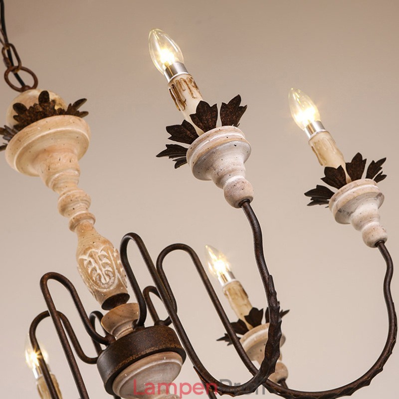 Landhaus Vintage Holz 6 Licht Kronleuchter Licht
