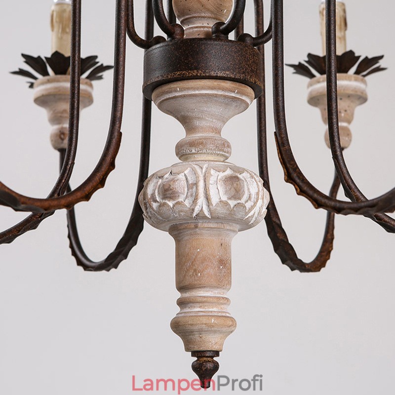Landhaus Vintage Holz 6 Licht Kronleuchter Licht
