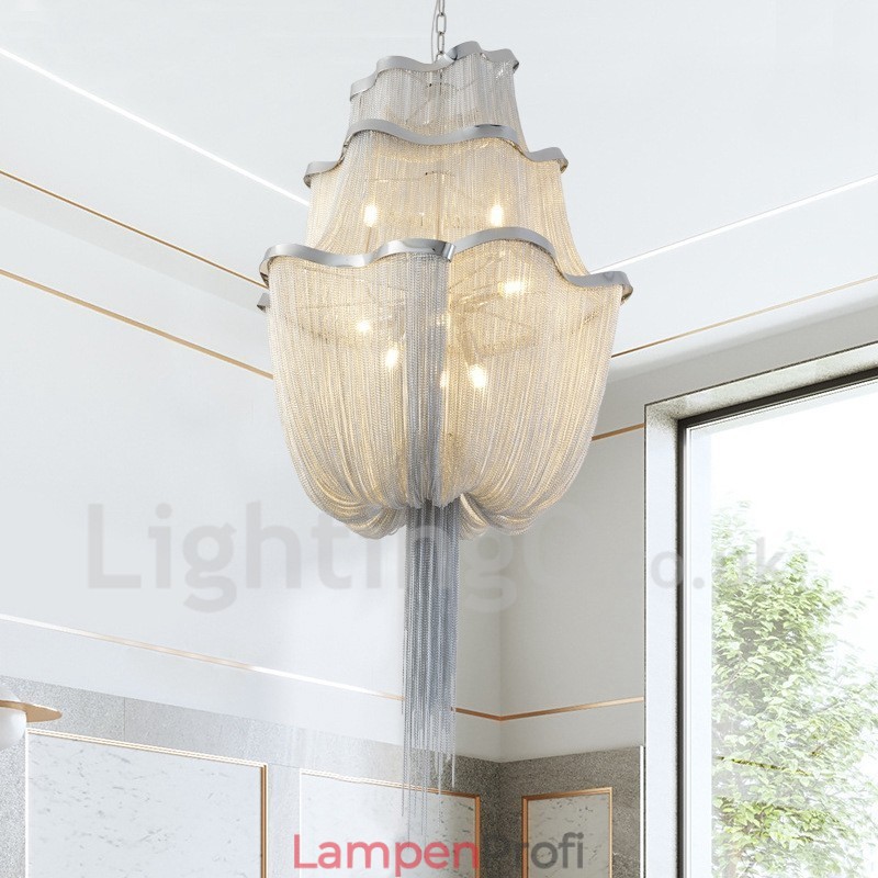 Quasten Kronleuchter Designer Pendelleuchte Silber Gold Farbe