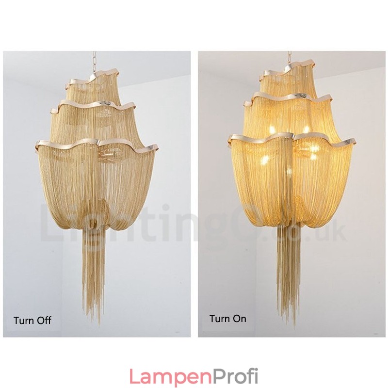 Quasten Kronleuchter Designer Pendelleuchte Silber Gold Farbe