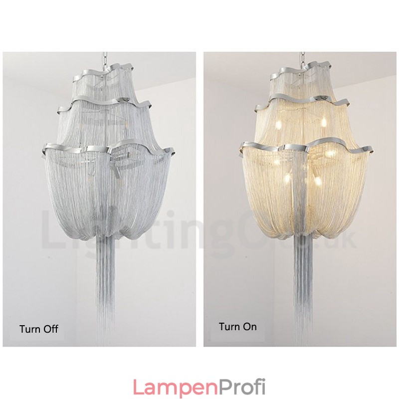 Quasten Kronleuchter Designer Pendelleuchte Silber Gold Farbe